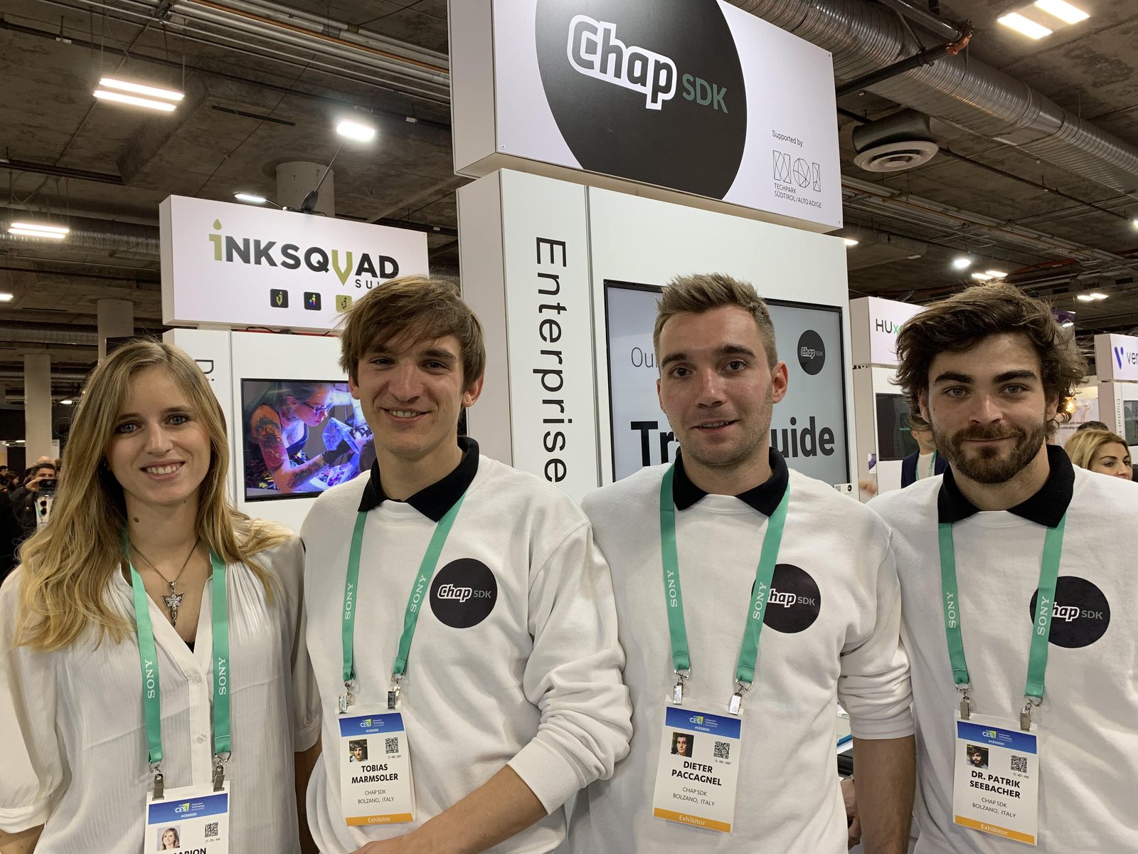 The four-person Chap SDK team at their CES 2020 booth in Las Vegas